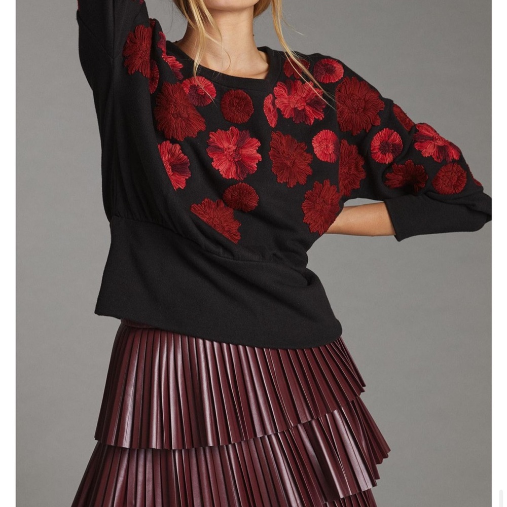 Maeve by Anthropologie Floral Embroidered with Sweatshirt - Medium